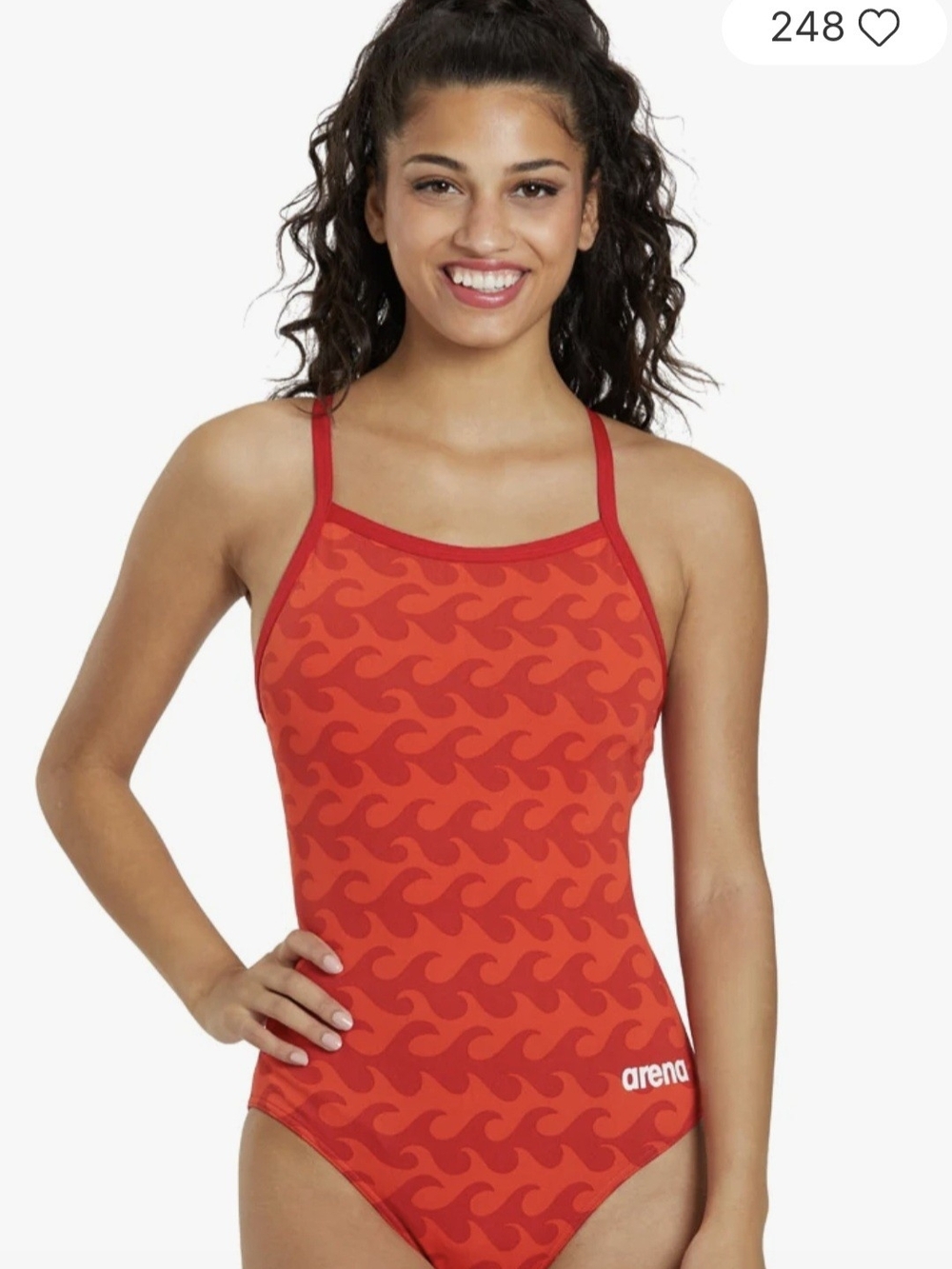 NWT Arena Red Wave-Print One-Piece Swimsuit 36